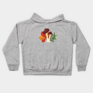 Mushrooms among the leaves Kids Hoodie